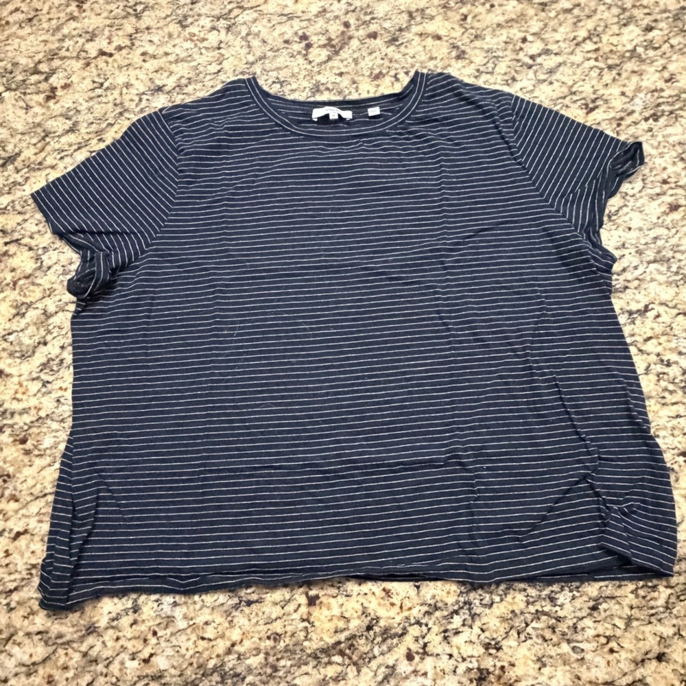 Vince Navy Blue White Striped Short Sleeve Crew Neck Tee Shirt Plus Size 3X ws